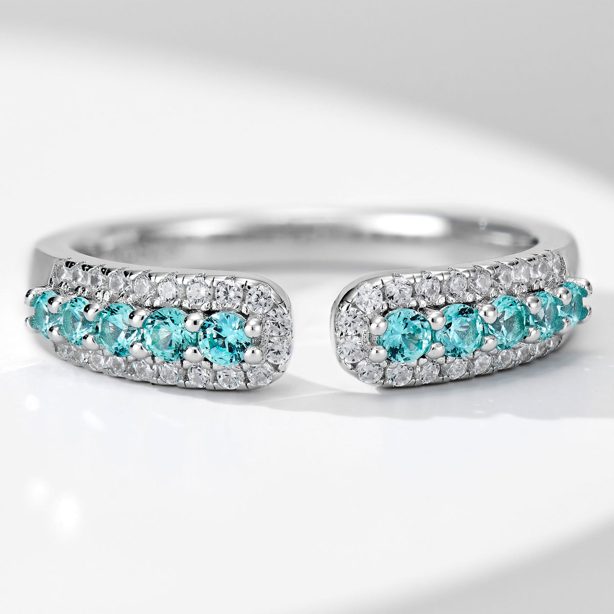 Half Gemstone Open Row Ring | Silver Ring