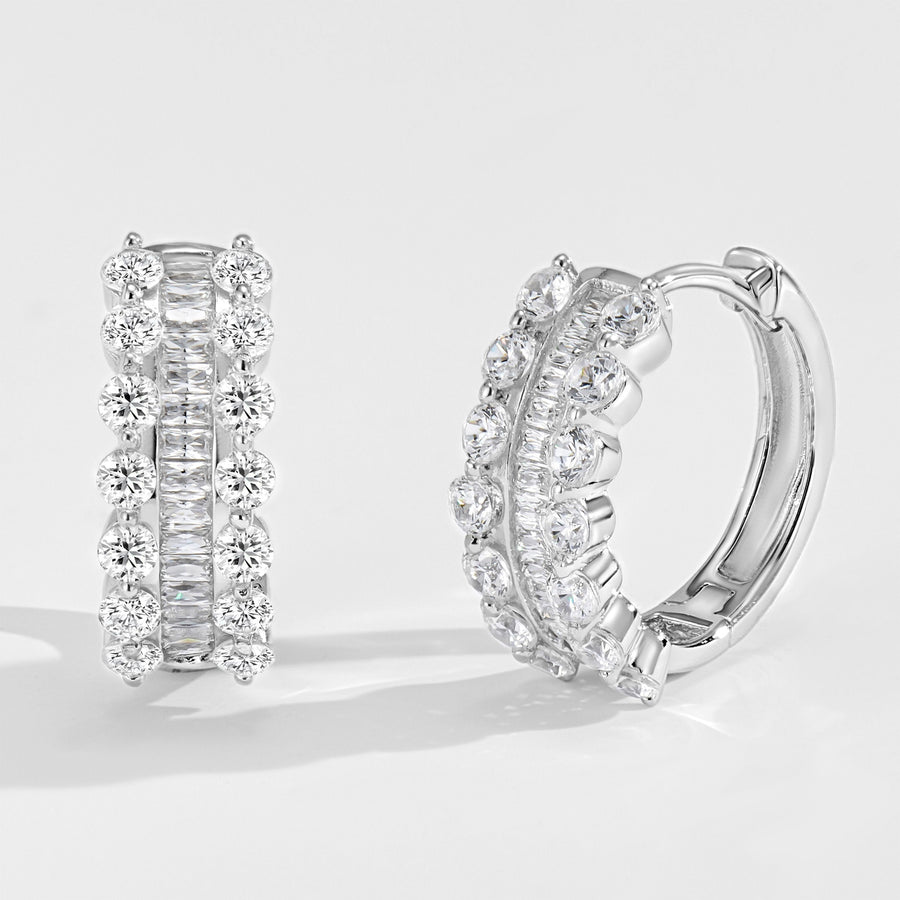 Elegant Zirconia Huggie Hoop Earrings | Silver Earrings