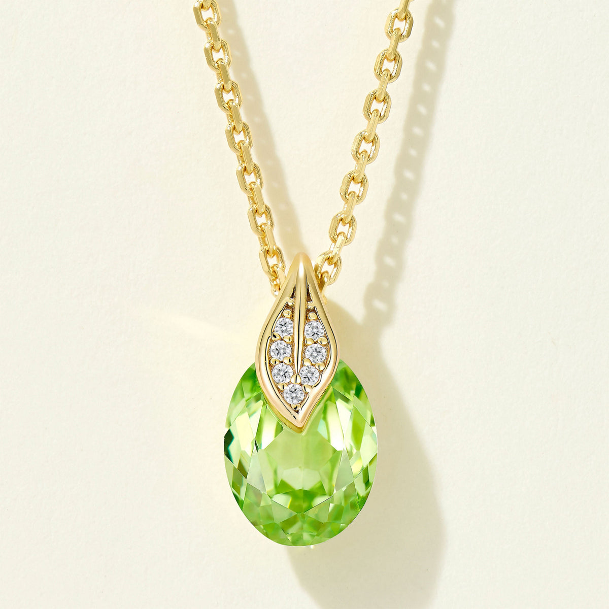 Green Leaf Pear-Cut Necklace | Silver Necklace