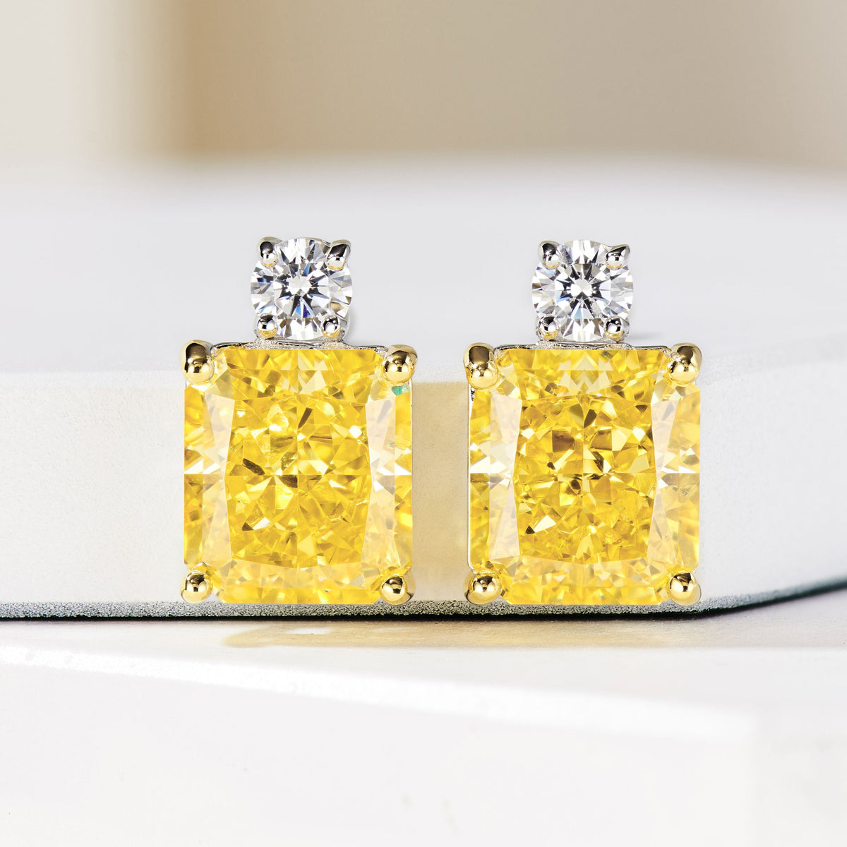 Yellow Cushion-Cut Stud Earrings | Silver Earrings