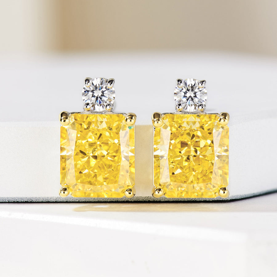 Yellow Cushion-Cut Stud Earrings | Silver Earrings