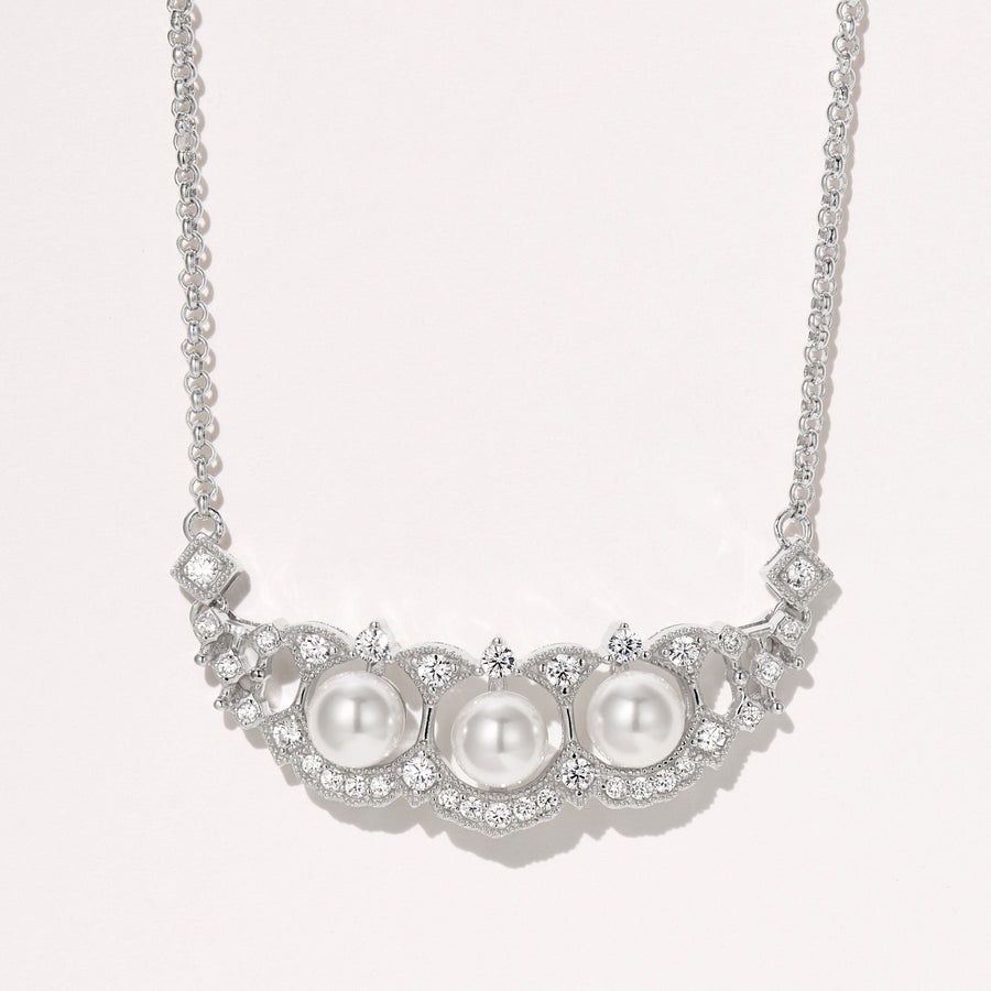 Elegant Lace Pearl Necklace | Silver Necklace