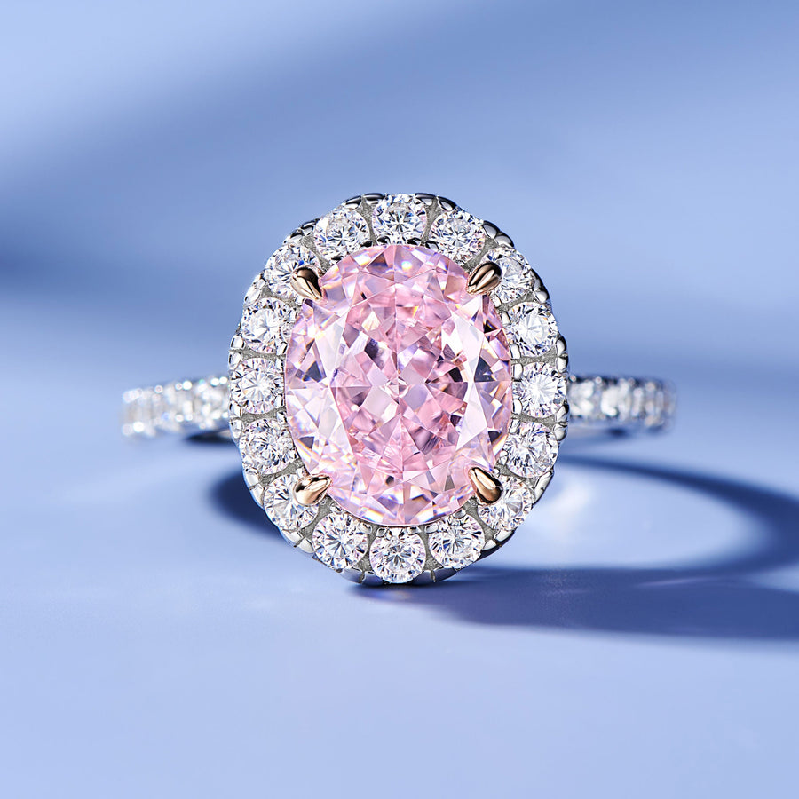 3ct Pink Gemstone Halo Ring | Silver Ring