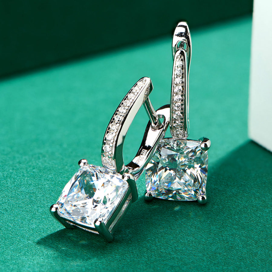 Cushion Cut Drop Earrings | Silver Earrings