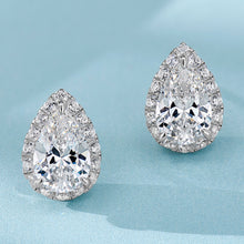 Pear-Cut Halo Stud Earrings | Silver Earrings