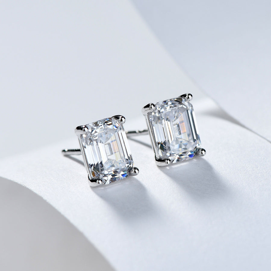 Ins Style Asscher Cut Stud Earrings | Silver Earrings