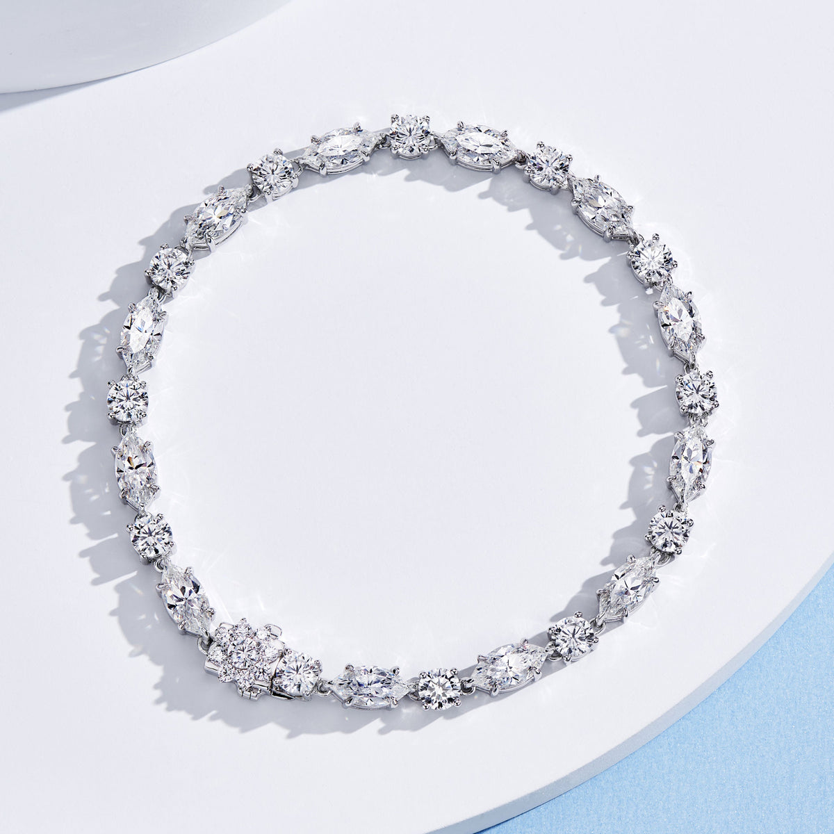 Elegant Marquise & Round Cut Tennis Silver Bracelet