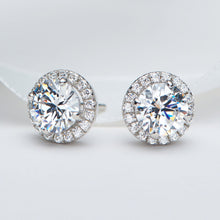 Classic Round Brilliant Halo Stud Earrings | Silver Earrings