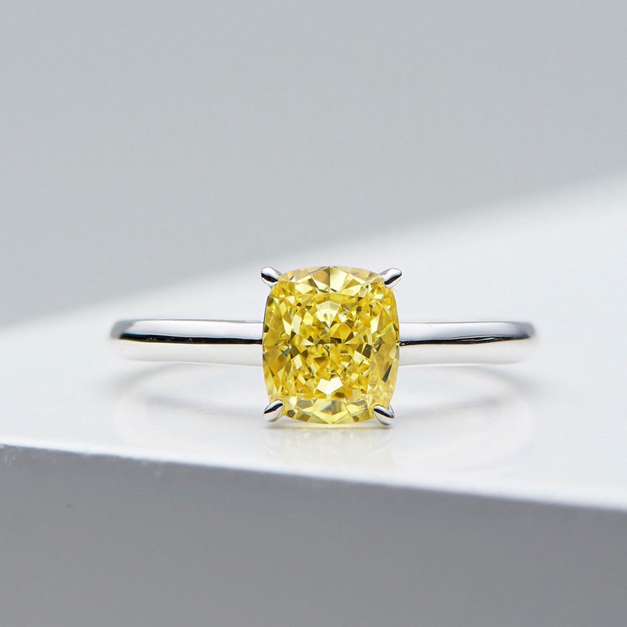 Cushion Cut Yellow Gemstone Ring | Silver Ring