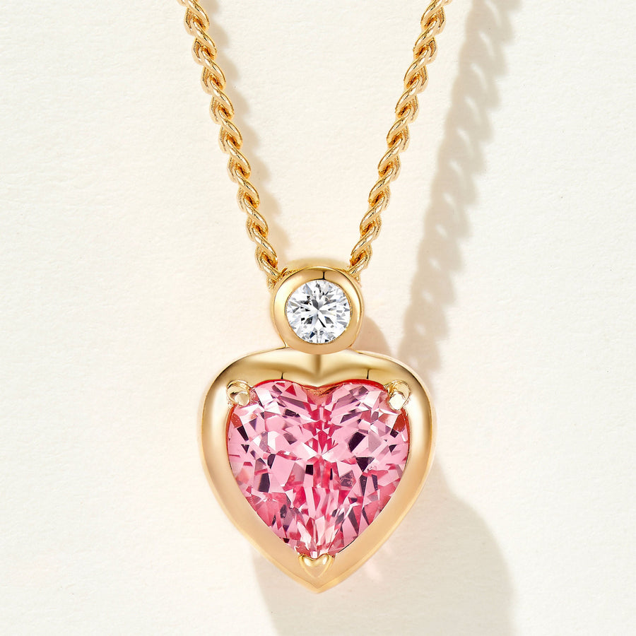 Lab-Grown Padparadscha Bezel Heart Necklace | Silver Necklace