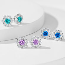 Purple Gemstone Flower Stud Earrings | Silver Earrings