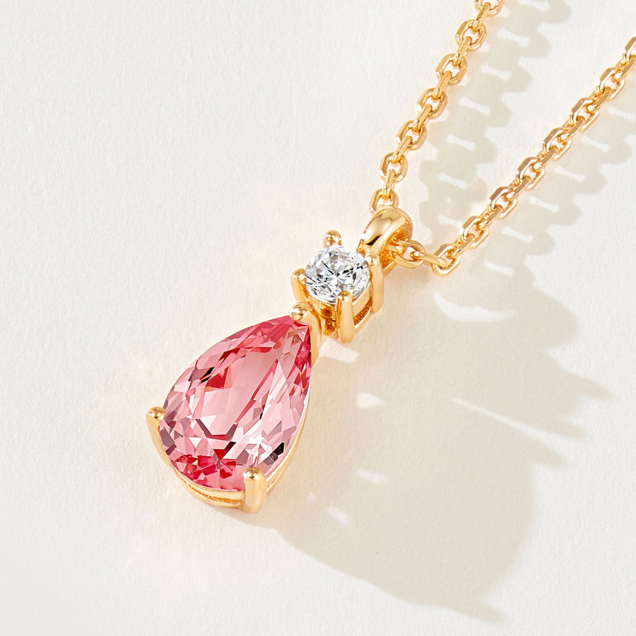 Lab-Grown Padparadscha Teardrop Necklace | Silver Necklace