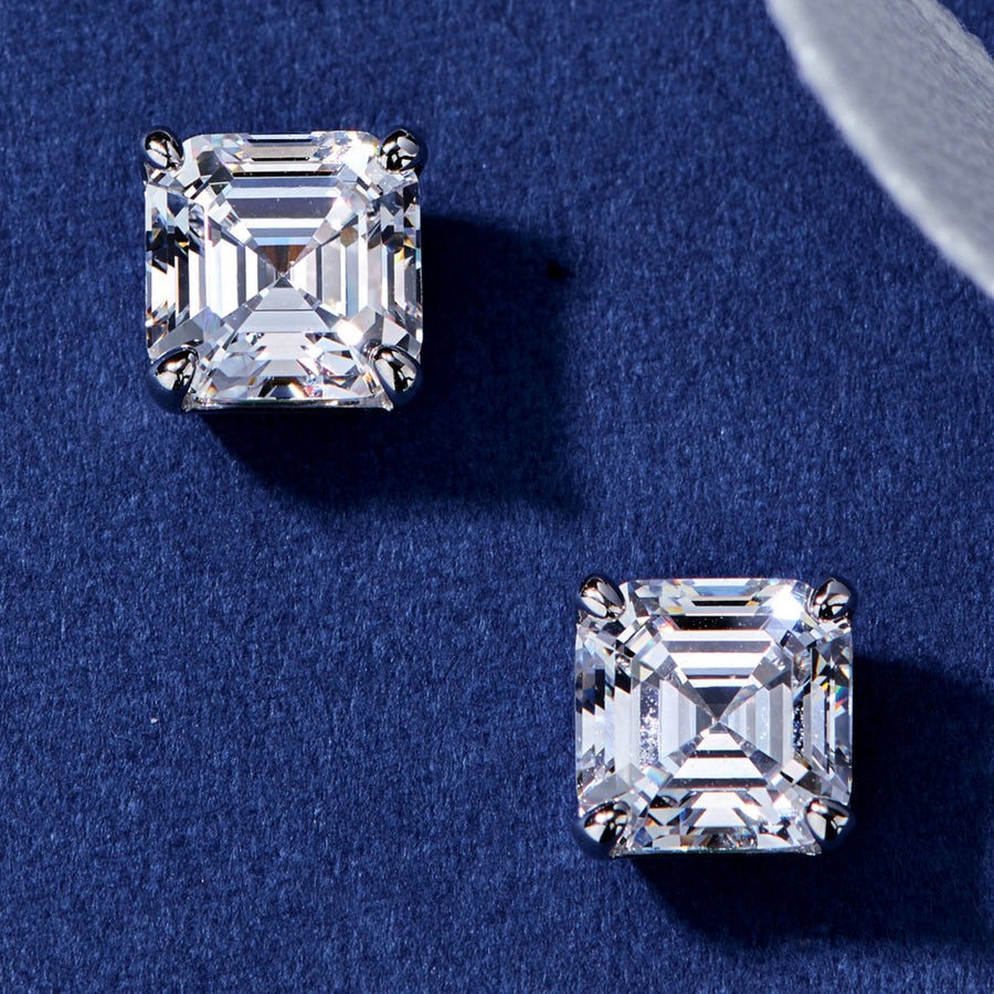 Minimalist Asscher Cut Stud Earrings | Silver Earrings
