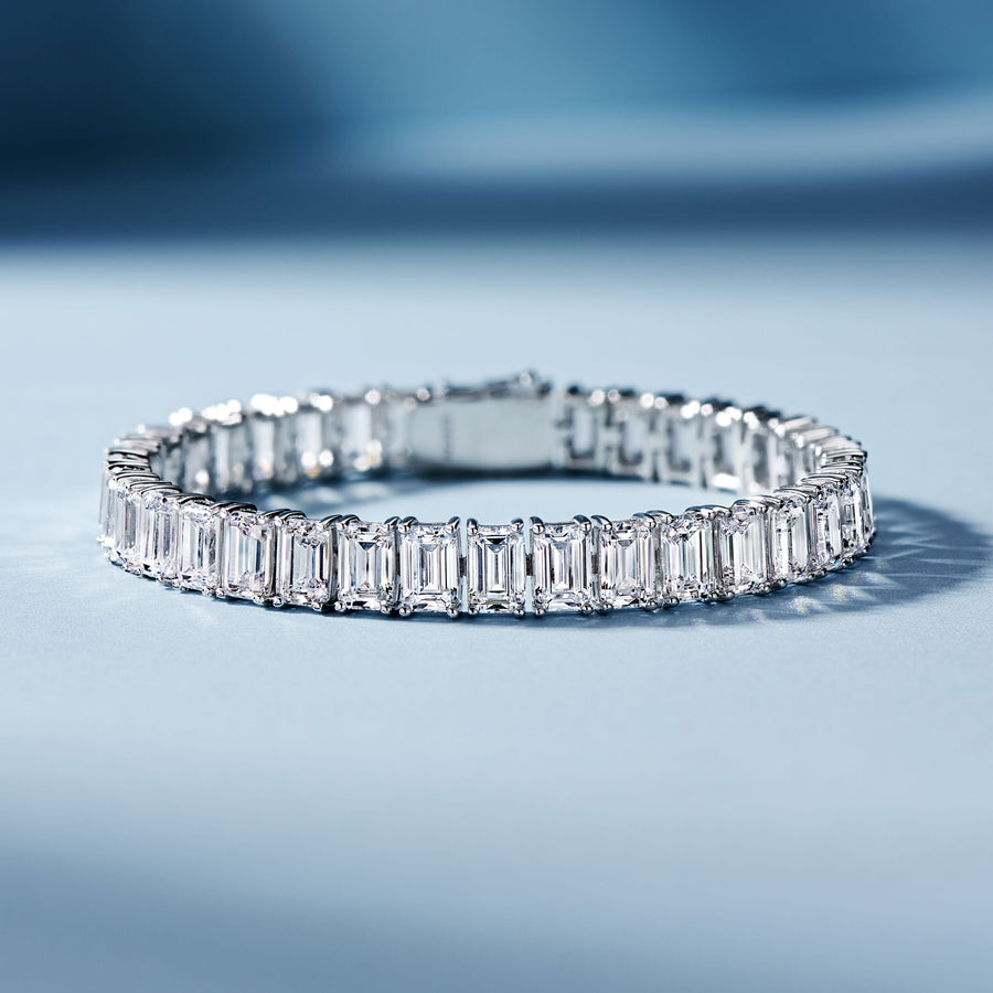 Trendy Emerald-Cut Tennis Bracelet | Silver Bracelet
