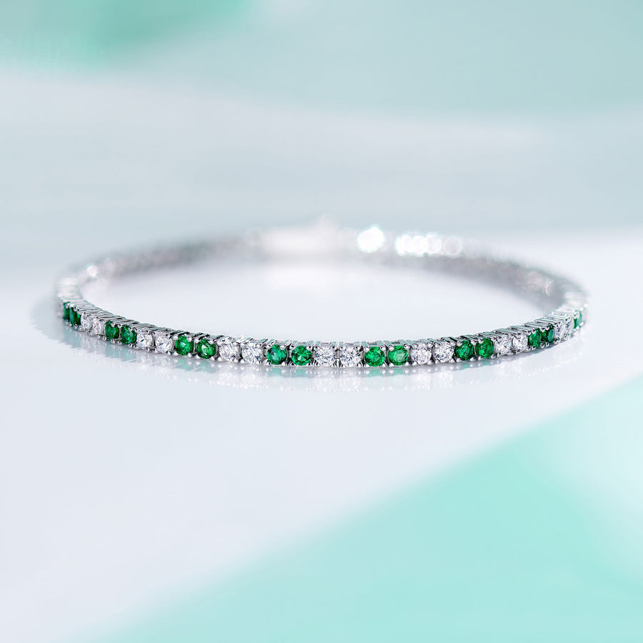 Silver Green & Clear Stone Tennis Bracelet
