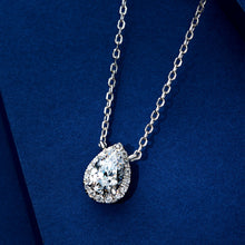 Pear-Cut Halo Pendant | Silver Necklace