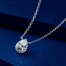 Pear-Cut Halo Pendant | Silver Necklace
