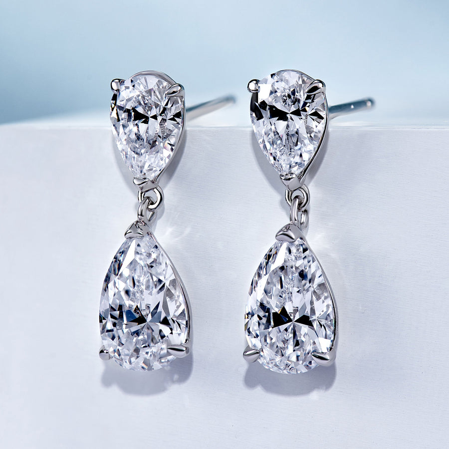 Sparkling Double Pear Cut Stud Earrings | Silver Earrings