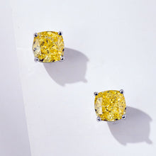 Cushion Cut Yellow Gemstone Studs | Silver Earrings