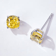Cushion Cut Yellow Gemstone Studs | Silver Earrings