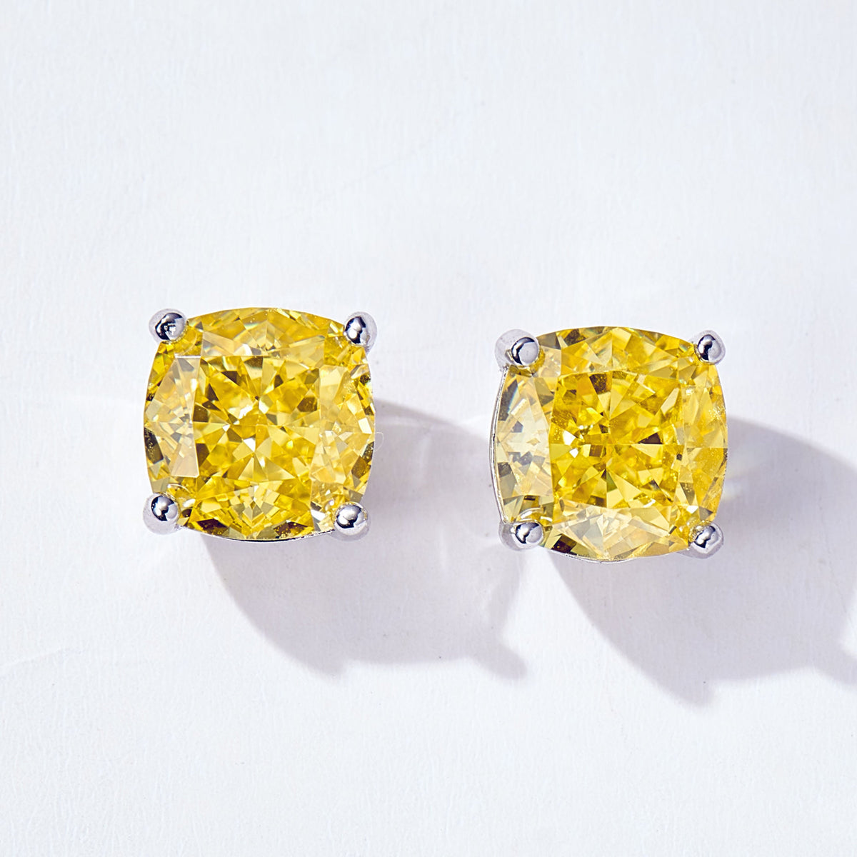 Cushion Cut Yellow Gemstone Studs | Silver Earrings