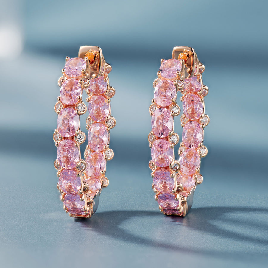 Pink Gemstone Hoops | Silver Earrings