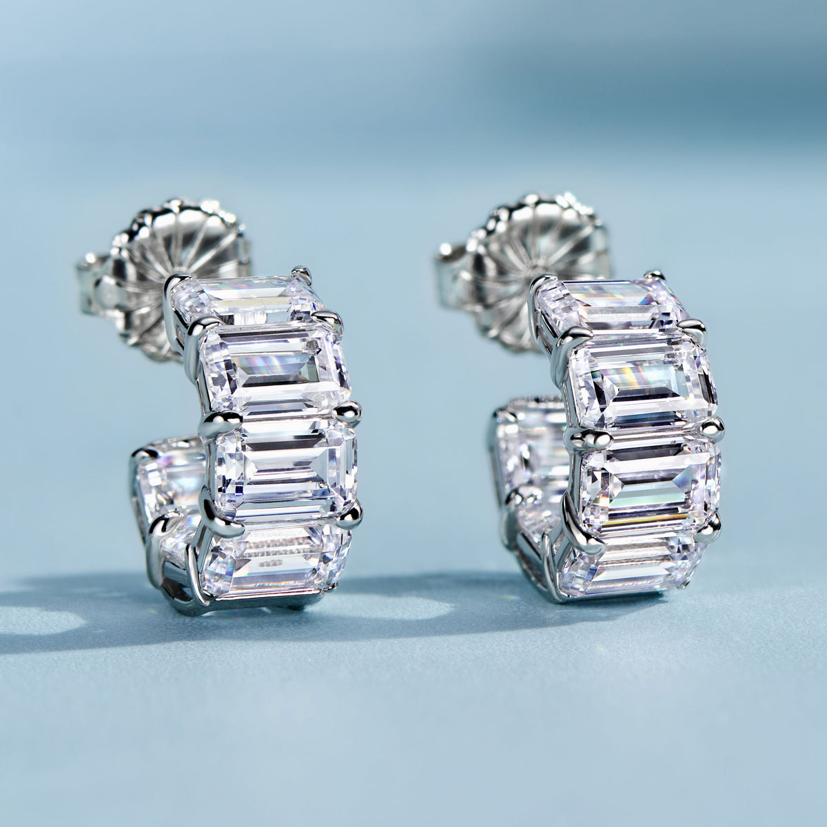 Emerald Cut Zirconia Stud Earrings | Silver Earrings