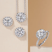 Round Brilliant Stone Halo Pendant | Silver Necklace