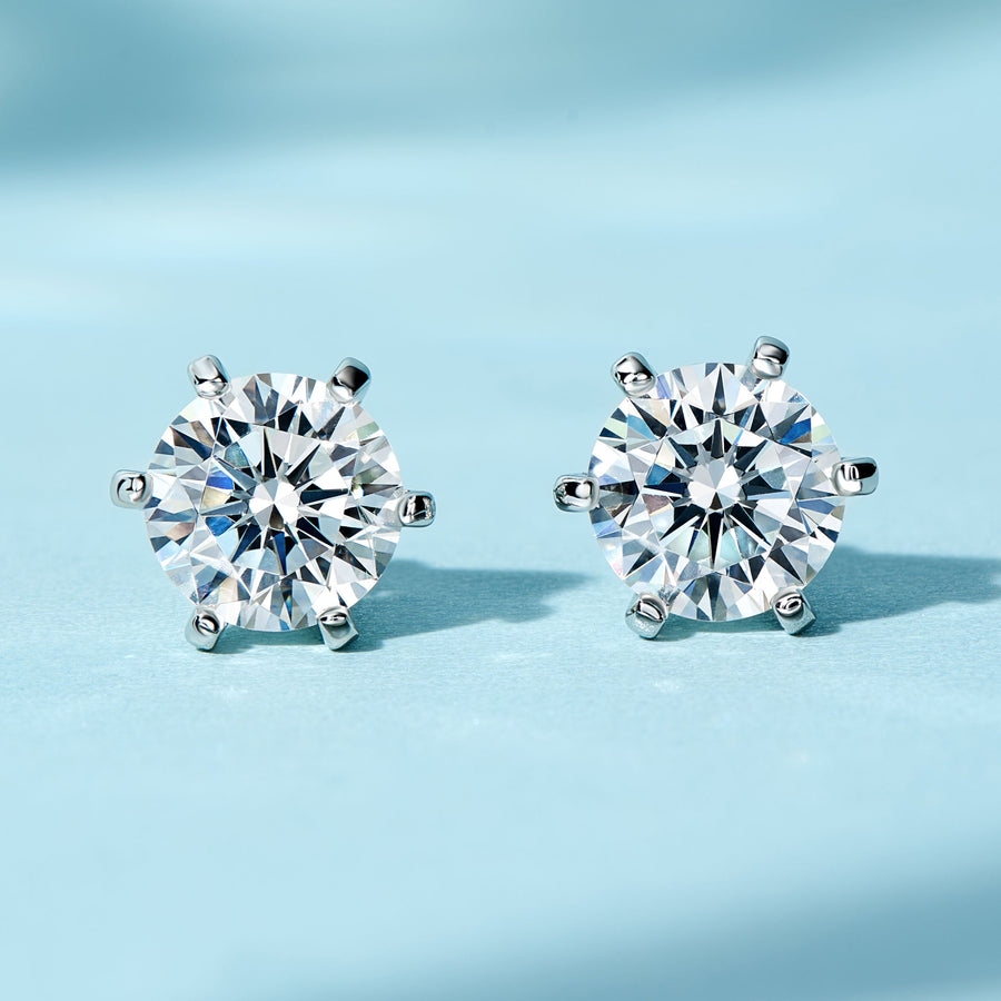 Classic 6-Prong Round-Cut Studs | Silver Earrings