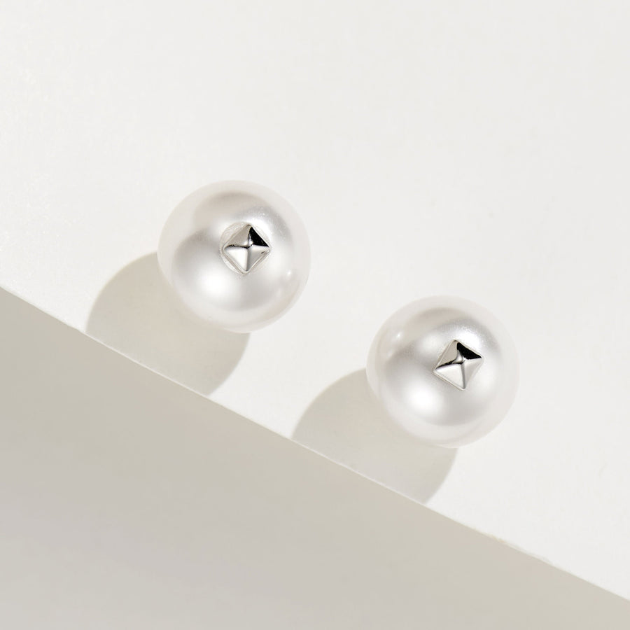 8mm Simple Pearl Stud Earrings | Silver Earrings