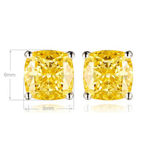 Cushion Cut Yellow Gemstone Studs | Silver Earrings