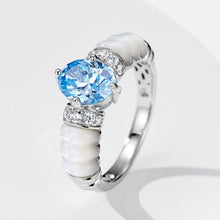 White MOP Aquamarine Zircon Ring | Silver Ring