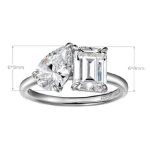 Pear and Emerald Cut Two-Stone Ring | Silver Ring