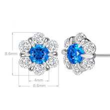 Blue Gemstone Flower Stud Earrings | Silver Earrings