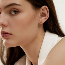 Cushion Cut Yellow Gemstone Studs | Silver Earrings