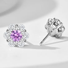 Purple Gemstone Flower Stud Earrings | Silver Earrings