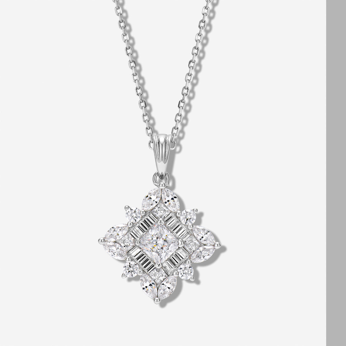 Princess-cut Zirconia Necklace | Silver Necklace