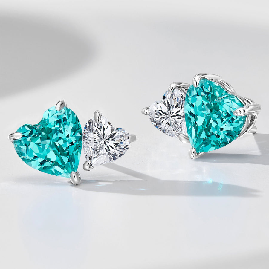 Paraiba Two-Tone Heart Earrings | Silver Earrings