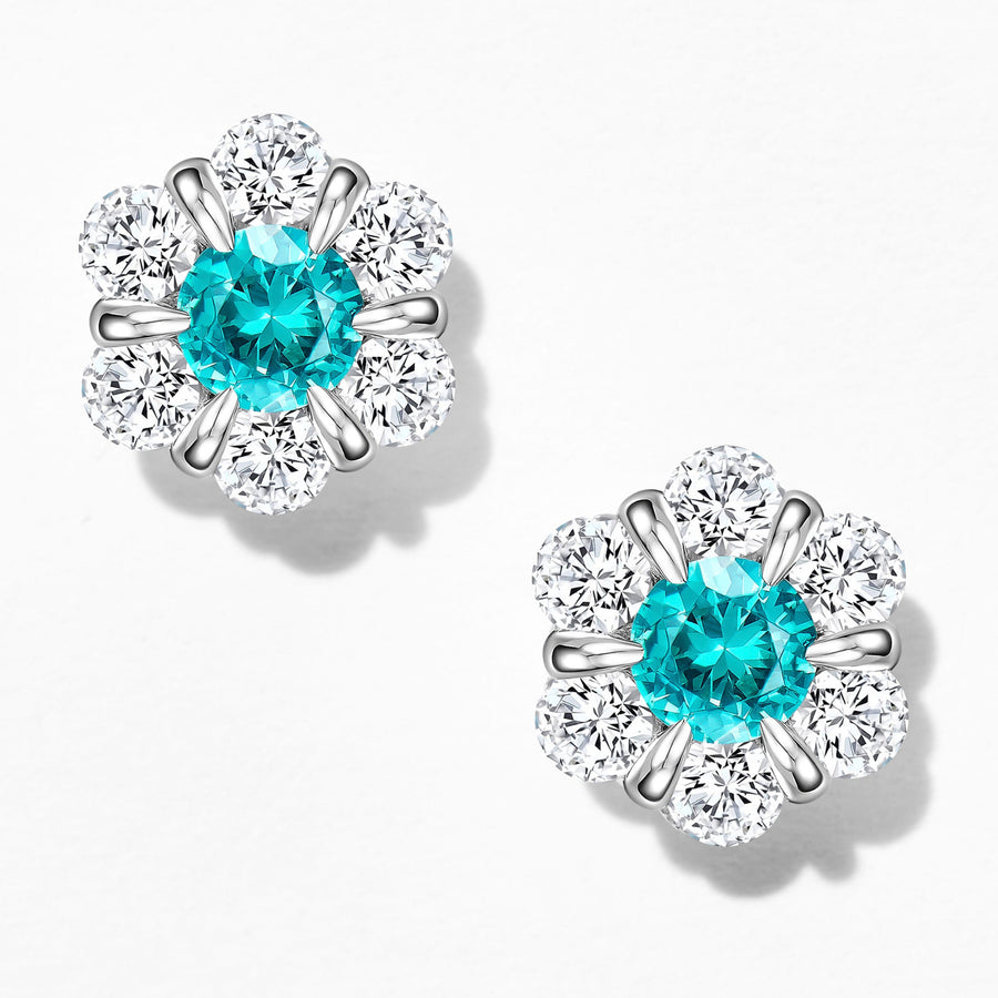 Light Blue Gemstone Flower Stud Earrings | Silver Earrings
