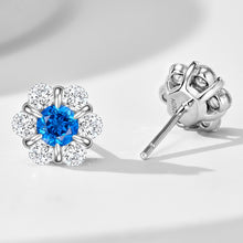 Blue Gemstone Flower Stud Earrings | Silver Earrings