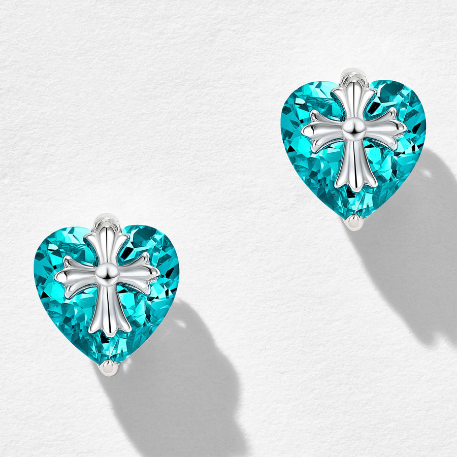 Paraiba Cross Heart Earrings | Silver Earrings