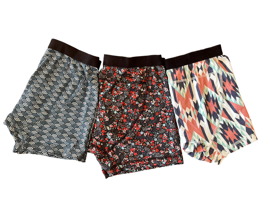 3 Pack Men's Organic Boxer Brief (Japanese Waves, Tribal and Roses)