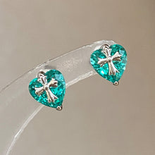 Paraiba Cross Heart Earrings | Silver Earrings