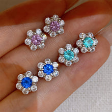 Purple Gemstone Flower Stud Earrings | Silver Earrings