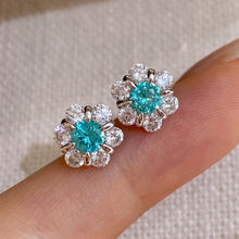 Light Blue Gemstone Flower Stud Earrings | Silver Earrings