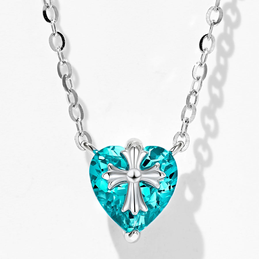 Paraiba Cross Heart Necklace | Silver Necklace
