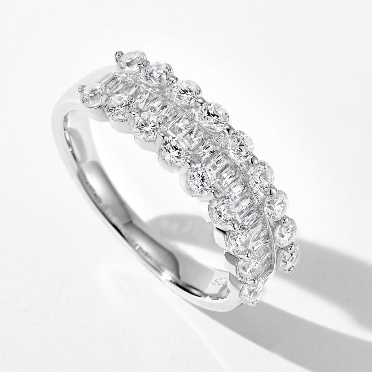 Sparkling T-Cut Half-Hoop Ring | Silver Ring