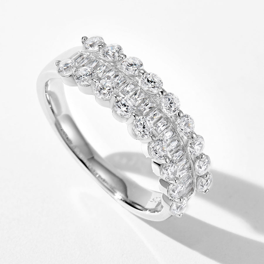 Sparkling T-Cut Half-Hoop Ring | Silver Ring