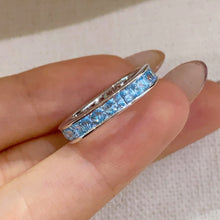 Light Sea Blue Princess Cut Paved Ring | Silver Ring