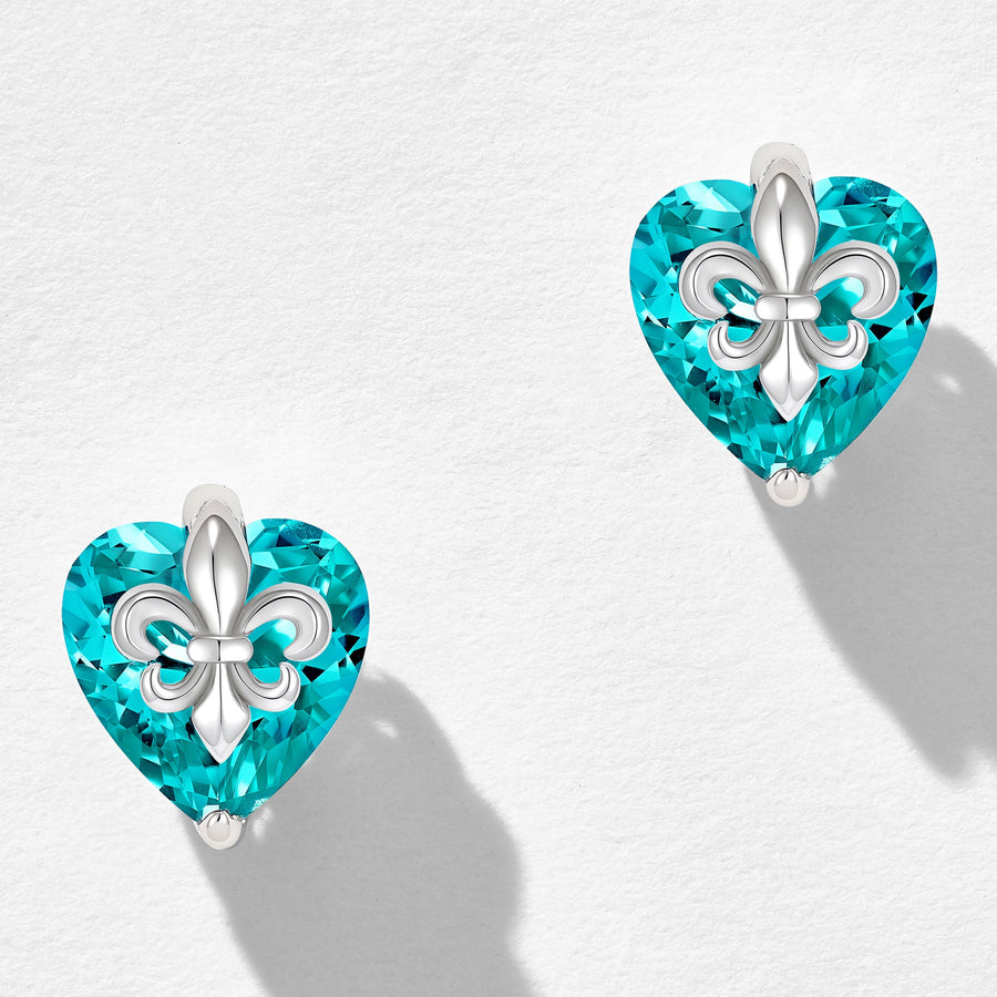 Paraiba Iris Flower Heart Earrings | Silver Earrings